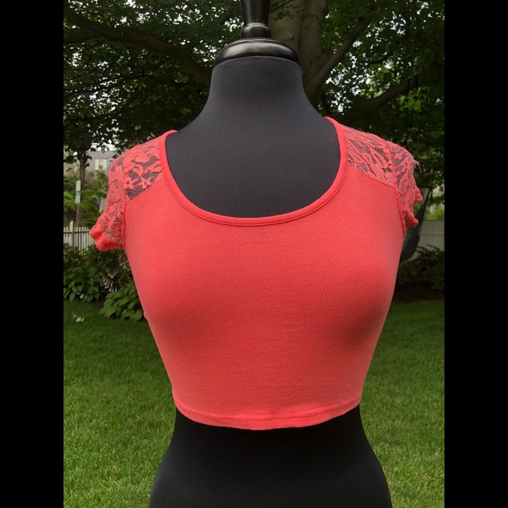 Coral lace ballet style crop top